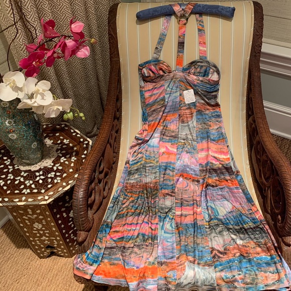 HOST PIC FREE PEOPLE JADE VIBRANT MULTICOLORED MIDI DRESS SIZE S - Picture 2 of 11